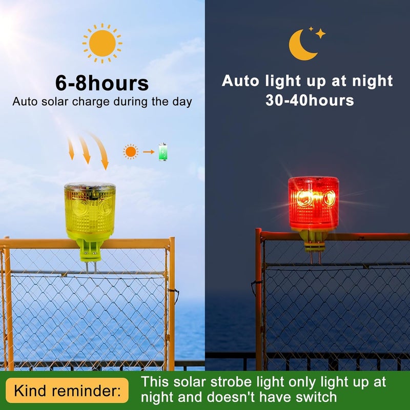 Aolyty Solar Strobe Warning Light IP54 Waterproof LED Flashing Safety Light Bright Warning Lamp Outdoor for Construction Traffic Dock Marine Beacon Road Signs (Red) - Image 2